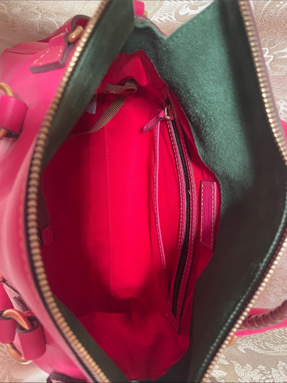 Dooney & Bourke Fuchsia Leather Satchel with Gold Hardware - Picture 4 of 12